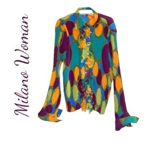 Gorgeous Milano Woman colorful Button up Blouse, sz 3X